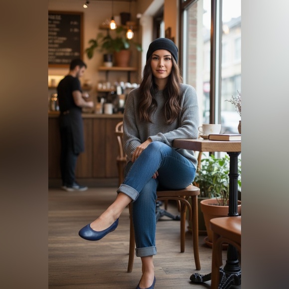 Lands end leather Flats shoes comfort slip blue - Picture 5 of 10